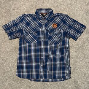 Harley-Davidson Blue Orange Plaid Button Down Shirt Active-wear